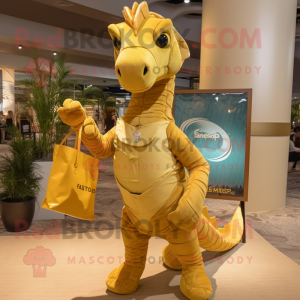 Gold Sea Horse mascot costume character dressed with a Shorts and Handbags
