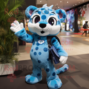 Blue Leopard mascot costume character dressed with a Romper and Messenger bags