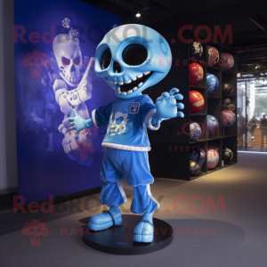 Blue Skull mascot costume character dressed with a Dress and Foot pads