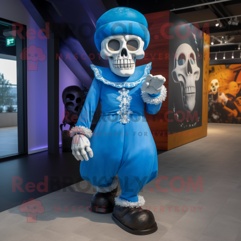 Blue Skull mascot costume character dressed with a Dress and Foot pads Blue Skull mascot costume character dressed with a Dress and Foot pads