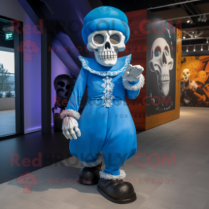 Blue Skull mascot costume character dressed with a Dress and Foot pads