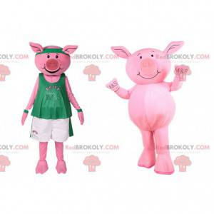 Varkensmascotte in sportkleding. Varken kostuum - Redbrokoly.com
