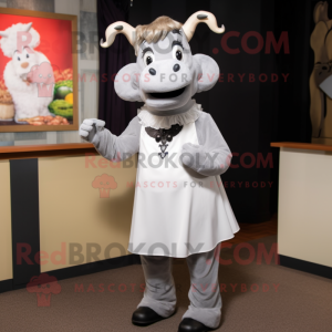 Silver Beef Stroganoff mascot costume character dressed with a Skirt and Earrings
