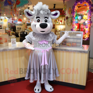 Silver Beef Stroganoff mascot costume character dressed with a Skirt and Earrings