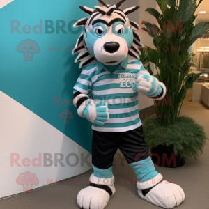 Teal Zebra mascot costume character dressed with a Polo Tee and Bracelet watches