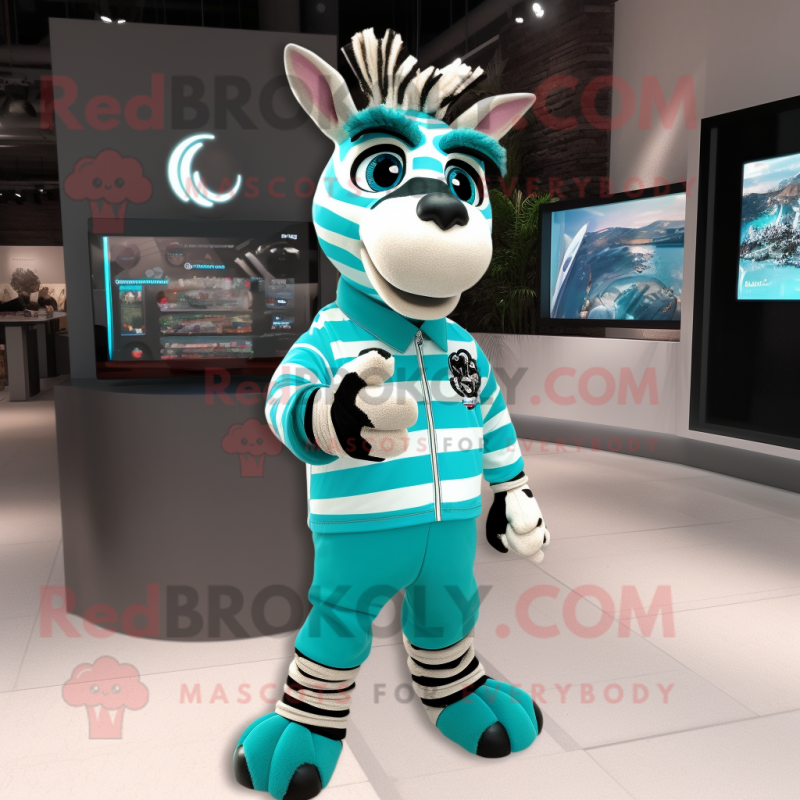 Teal Zebra mascot costume character dressed with a Polo Tee and Bracelet watches