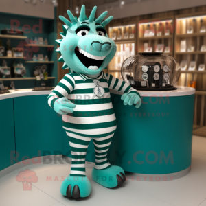 Teal Zebra mascot costume character dressed with a Polo Tee and Bracelet watches