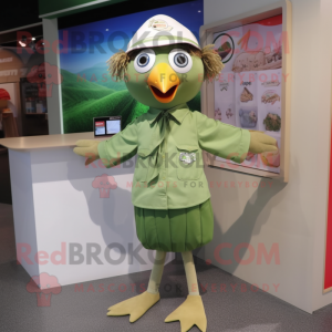 Olive Gull mascot costume character dressed with a Playsuit and Hairpins
