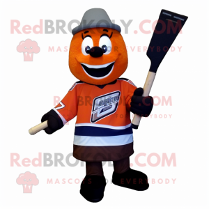 Rust Ice Hockey Stick mascot costume character dressed with a Oxford Shirt and Ties