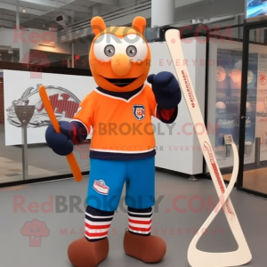 Rust Ice Hockey Stick mascot costume character dressed with a Oxford Shirt and Ties