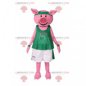 Mascota de cerdo en ropa deportiva. Disfraz de cerdo -