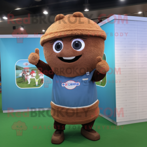 Brown Fried Rice mascot costume character dressed with a Polo Tee and Rings