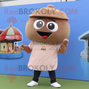 Brown Fried Rice mascot costume character dressed with a Polo Tee and Rings