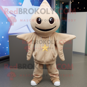 Beige Starfish mascot costume character dressed with a Hoodie and Digital watches