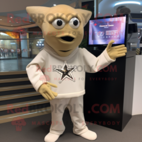 Beige Starfish mascot costume character dressed with a Hoodie and Digital watches