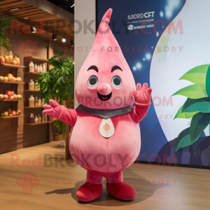 Pink Pear mascot costume character dressed with a Flare Jeans and Hairpins