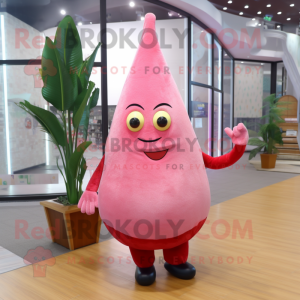 Pink Pear mascot costume character dressed with a Flare Jeans and Hairpins
