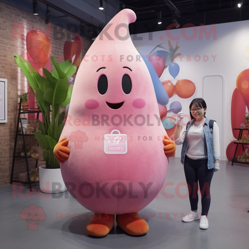 Pink Pear mascot costume character dressed with a Flare Jeans and Hairpins Pink Pear mascot costume character dressed with a Flare Jeans and Hairpins