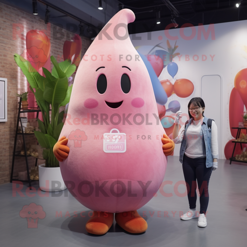 Pink Pear mascot costume character dressed with a Flare Jeans and Hairpins