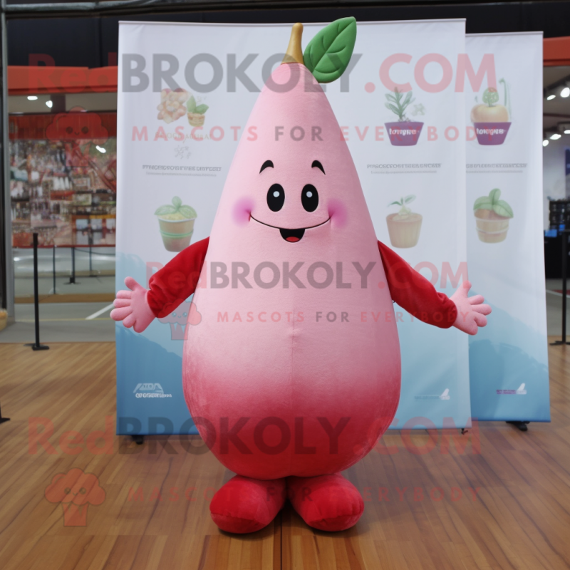 Pink Pear mascot costume character dressed with a Flare Jeans and Hairpins