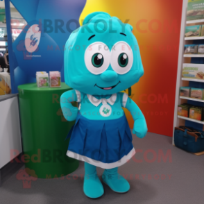 Turquoise Irish Flag mascot costume character dressed with a Pencil Skirt and Tote bags