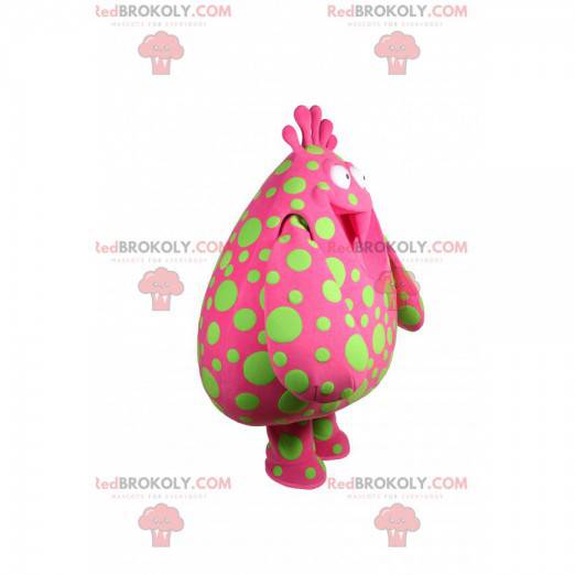 Grote druppel fuchsia mascotte met groene erwten -