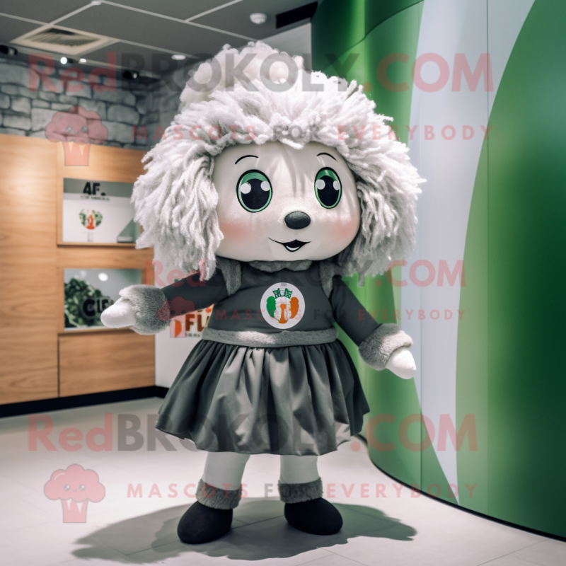 Gray Irish Flag mascot costume character dressed with a Mini Dress and Hairpins Gray Irish Flag mascot costume character dressed with a Mini Dress and Hairpins