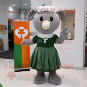 Gray Irish Flag mascot costume character dressed with a Mini Dress and Hairpins