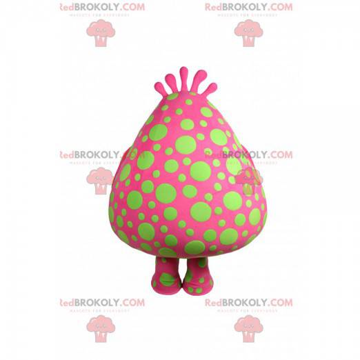 Grote druppel fuchsia mascotte met groene erwten -