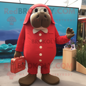 Red Walrus maskot kostume...