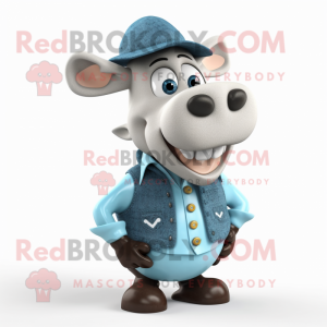 Cyan Jersey Cow mascot costume character dressed with a Waistcoat and Hats
