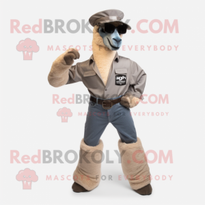 Gray Camel mascot costume character dressed with a Bootcut Jeans and Sunglasses