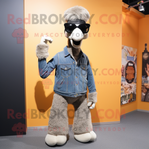 Gray Camel mascot costume character dressed with a Bootcut Jeans and Sunglasses