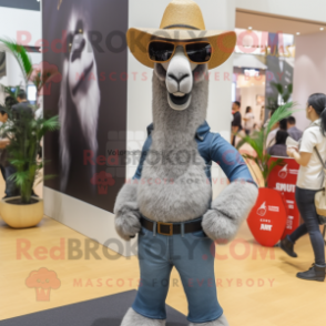 Gray Camel mascot costume character dressed with a Bootcut Jeans and Sunglasses