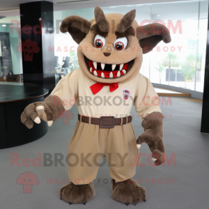 Beige Demon mascot costume character dressed with a Poplin Shirt and Belts