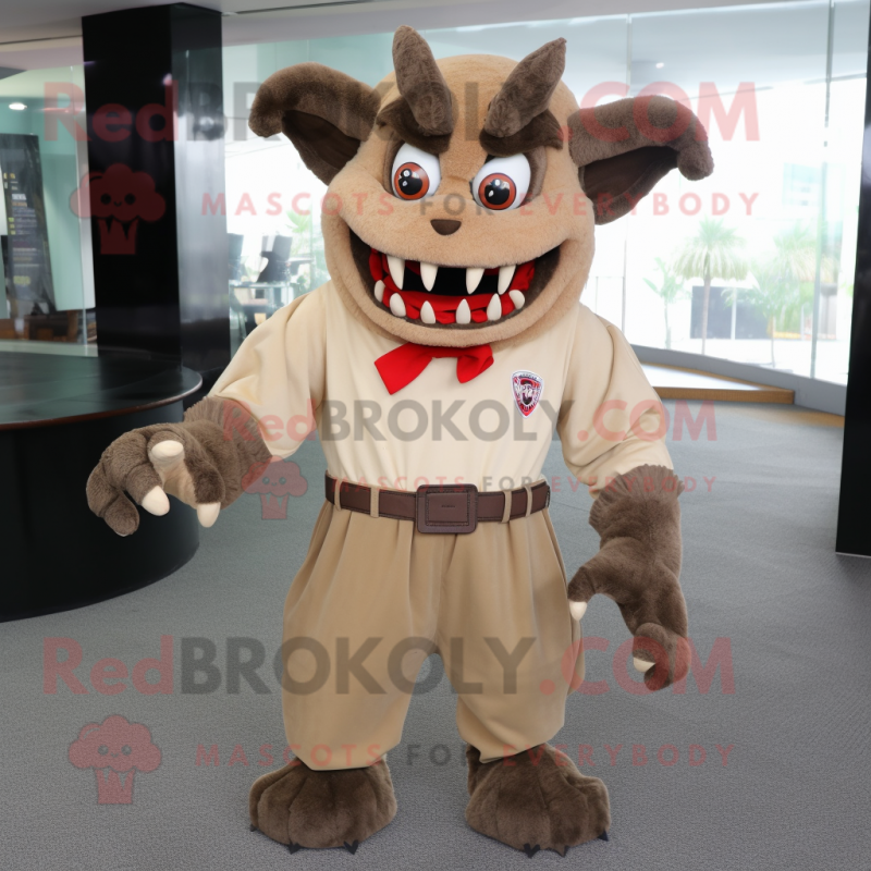 Beige Demon mascot costume character dressed with a Poplin Shirt and Belts Beige Demon mascot costume character dressed with a Poplin Shirt and Belts