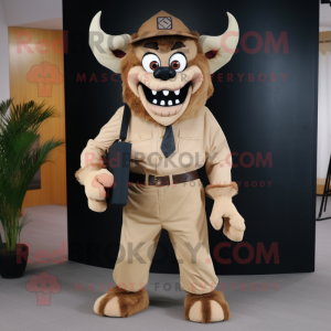 Beige Demon mascot costume character dressed with a Poplin Shirt and Belts