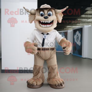 Beige Demon maskot kostym...