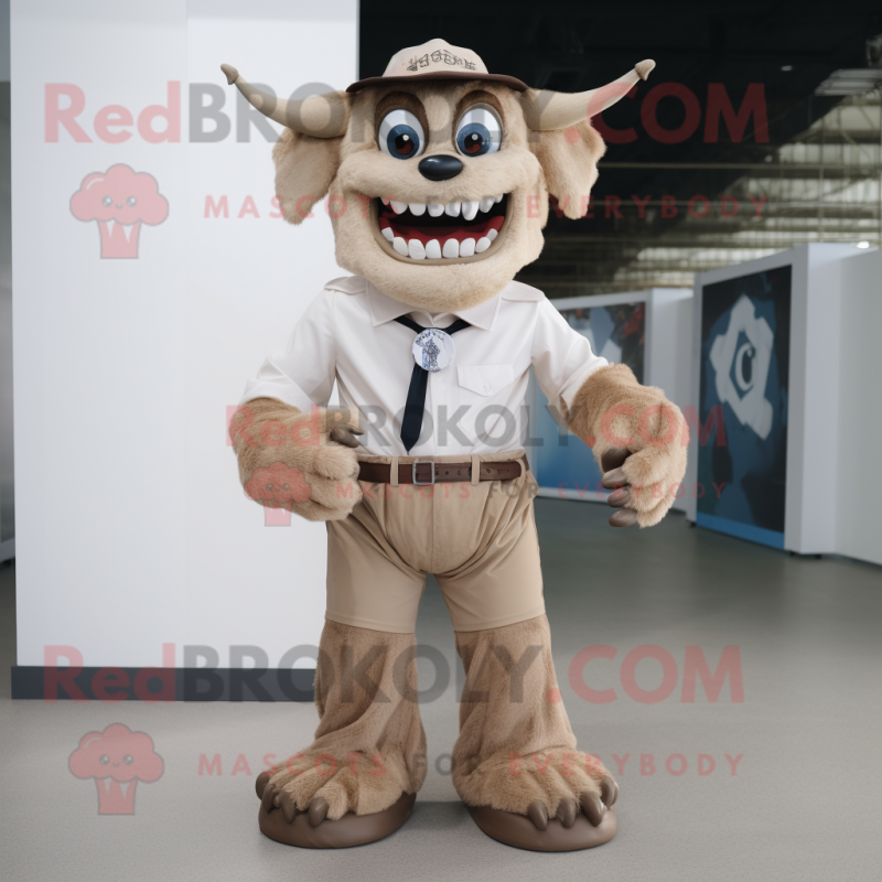 Beige Demon mascot costume character dressed with a Poplin Shirt and Belts Beige Demon mascot costume character dressed with a Poplin Shirt and Belts