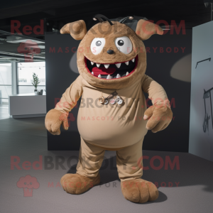 Beige Demon mascot costume character dressed with a Poplin Shirt and Belts
