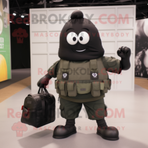 Black Grenade mascot costume character dressed with a Cargo Shorts and Tote bags