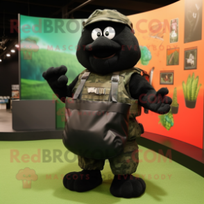 Black Grenade mascot costume character dressed with a Cargo Shorts and Tote bags