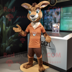Brown Gazelle mascot costume character dressed with a Rash Guard and Bracelets
