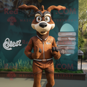 Brown Gazelle mascot costume character dressed with a Rash Guard and Bracelets