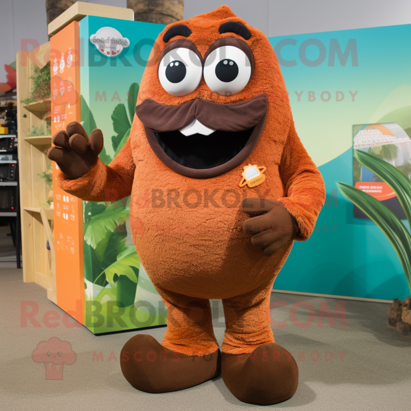 Brown Orange mascot costume character dressed with a Bermuda Shorts and Earrings Brown Orange mascot costume character dressed with a Bermuda Shorts and Earrings