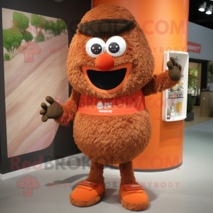 Brown Orange mascot costume character dressed with a Bermuda Shorts and Earrings