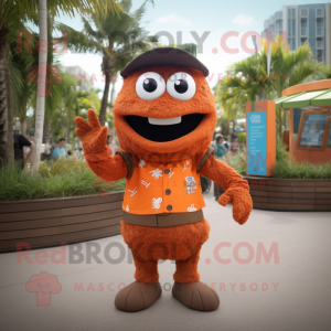 Brown Orange mascot costume character dressed with a Bermuda Shorts and Earrings