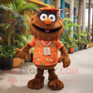 Brown Orange mascot costume character dressed with a Bermuda Shorts and Earrings