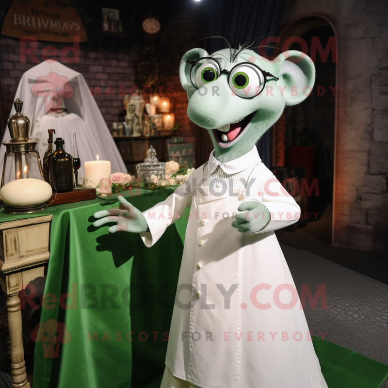 Green Ratatouille mascot costume character dressed with a Wedding Dress and Eyeglasses