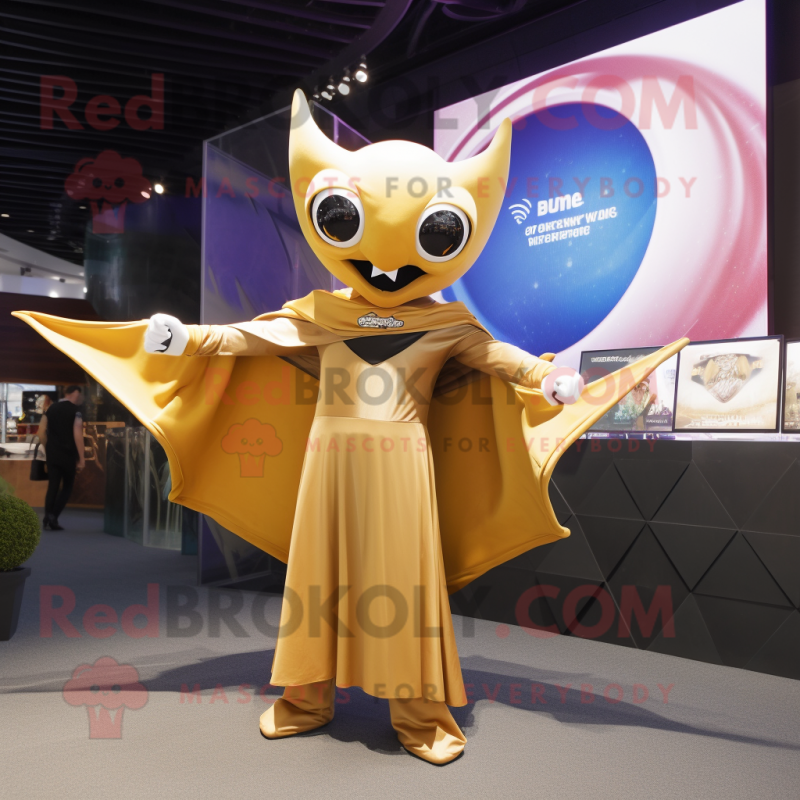 Gold Manta Ray mascot costume character dressed with a Tank Top and Wraps Gold Manta Ray mascot costume character dressed with a Tank Top and Wraps
